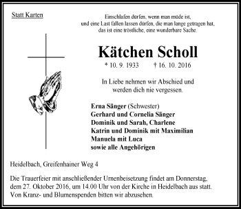 Traueranzeige von Kätchen Scholl von VRM Trauer