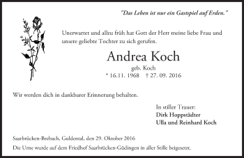 Traueranzeige von Andrea Koch von Trauerportal Rhein Main Presse