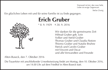 Traueranzeige von Erich Gruber von  Gießener Anzeiger