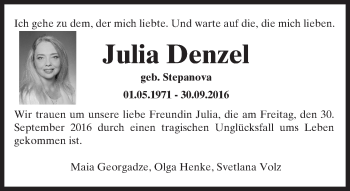 Traueranzeige von Julia Denzel von Trauerportal Echo Online