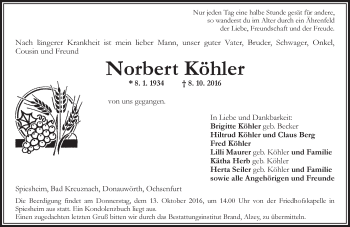 Traueranzeige von Norbert Köhler von Trauerportal Rhein Main Presse
