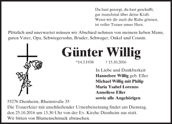 Traueranzeige von Günter Willig von Trauerportal Rhein Main Presse