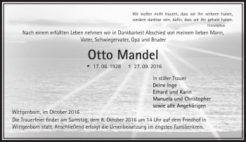 Traueranzeige von Otto Mandel von  Gelnhäuser Tageblatt