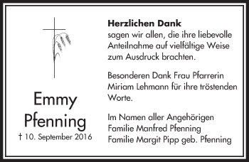 Traueranzeige von Emmy Pfenning von  Camberger Anzeiger