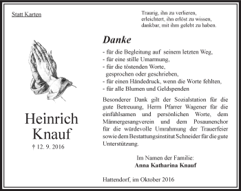 Traueranzeige von Heinrich Knauf von VRM Trauer