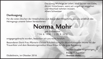 Traueranzeige von Norma Mohr von  Kreisanzeiger