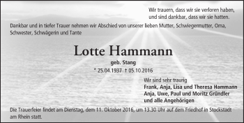 Traueranzeige von Lotte Hammann von Trauerportal Echo Online
