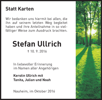 Traueranzeige von Stefan Ullrich von Trauerportal Rhein Main Presse