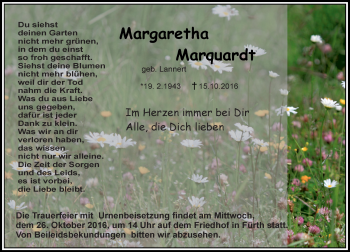 Traueranzeige von Margaretha Marquardt von Trauerportal Echo Online