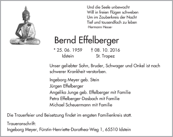 Traueranzeige von Bernd Effelberger von Trauerportal Rhein Main Presse