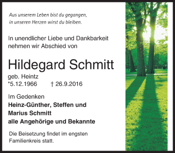 Traueranzeige von Hildegard Schmitt von Trauerportal Echo Online