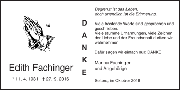 Traueranzeige von Edith Fachinger von  Camberger Anzeiger