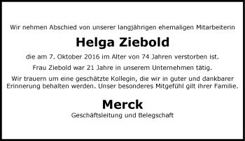 Traueranzeige von Helga Ziebold von Trauerportal Echo Online