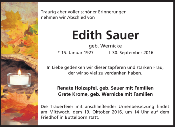 Traueranzeige von Edith Sauer von Trauerportal Echo Online