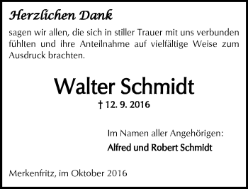 Traueranzeige von Walter Schmidt von  Kreisanzeiger