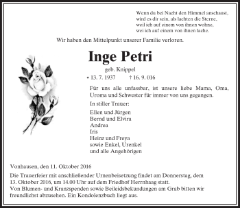 Traueranzeige von Inge Petri von  Kreisanzeiger