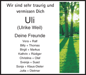 Traueranzeige von Ulrike Weil von  Camberger Anzeiger