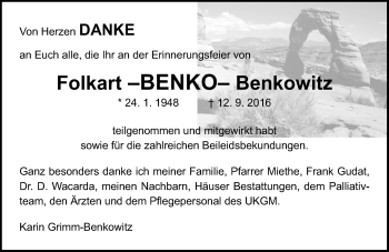 Traueranzeige von Folkart Benkowitz von  Gießener Anzeiger
