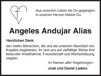Traueranzeige von Angeles Andujar Alias von Trauerportal Echo Online