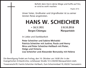 Traueranzeige von Hans W. Scheicher von Trauerportal Rhein Main Presse