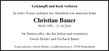 Traueranzeige von Christian Bauer von Trauerportal Rhein Main Presse
