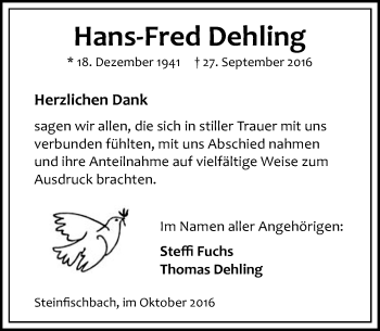 Traueranzeige von Hans-Fred Dehling von  Camberger Anzeiger