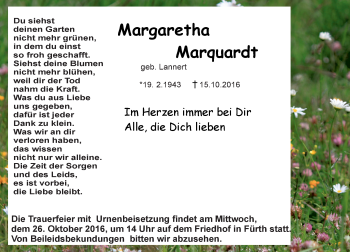Traueranzeige von Margaretha Marquardt von Trauerportal Echo Online