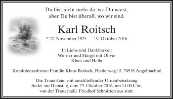 Traueranzeige von Karl Roitsch von  Usinger Anzeiger