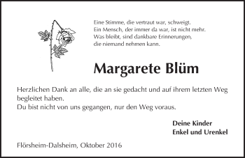 Traueranzeige von Margarete Blüm von Trauerportal Rhein Main Presse