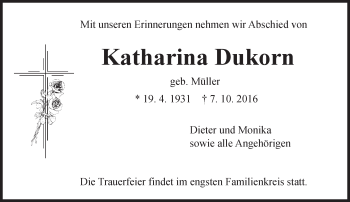 Traueranzeige von Katharina Dukorn von Trauerportal Rhein Main Presse