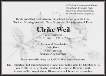 Traueranzeige von Ulrike Weil von  Camberger Anzeiger