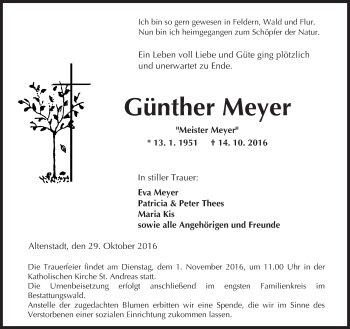 Traueranzeige von Günther Meyer von  Kreisanzeiger