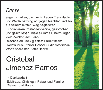 Traueranzeige von Cristobal Jimenez Ramos von  Usinger Anzeiger