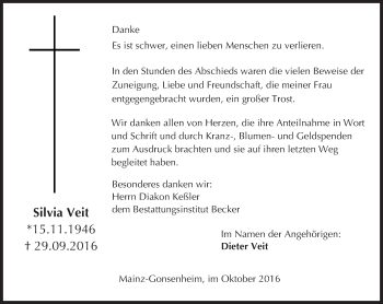 Traueranzeige von Silvia Veit von Trauerportal Rhein Main Presse