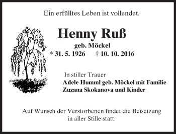 Traueranzeige von Henny Ruß von  Usinger Anzeiger