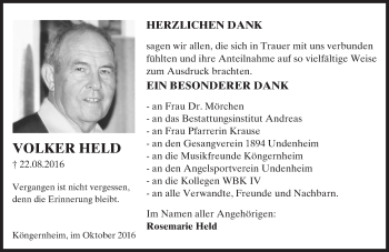Traueranzeige von Volker Held von Trauerportal Rhein Main Presse