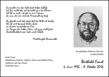 Traueranzeige von Bertholt Faust von Trauerportal Rhein Main Presse