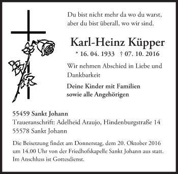 Traueranzeige von Karl-Heinz Küpper von Trauerportal Rhein Main Presse