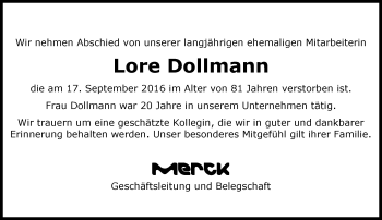 Traueranzeige von Lore Dollmann von Trauerportal Echo Online
