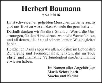 Traueranzeige von Herbert Baumann von Trauerportal Rhein Main Presse