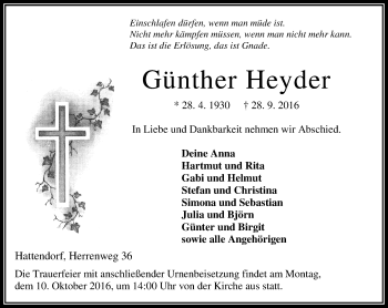 Traueranzeige von Günther Heyder von VRM Trauer
