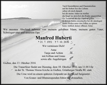 Traueranzeige von Manfred Huberti von  Gießener Anzeiger