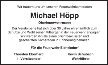 Traueranzeige von Michael Höpp von  Kreisanzeiger