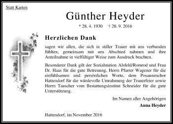 Traueranzeige von Günther Heyder von VRM Trauer