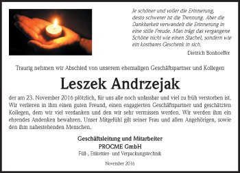 Traueranzeige von Leszek Andrzejak von Trauerportal Rhein Main Presse