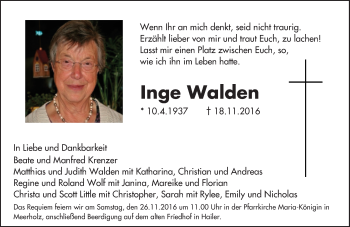 Traueranzeige von Inge Walden von  Gelnhäuser Tageblatt