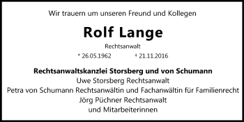 Traueranzeige von Rolf Lange von Trauerportal Rhein Main Presse