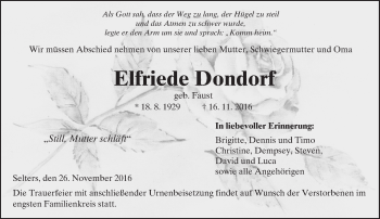 Traueranzeige von Elfriede Dondorf von  Kreisanzeiger