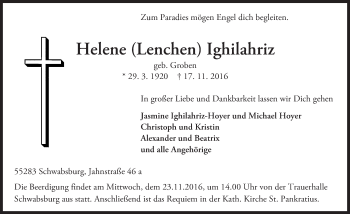 Traueranzeige von Helene Ighilahriz von Trauerportal Rhein Main Presse