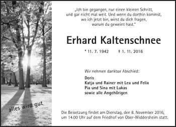 Traueranzeige von Erhard Kaltenschnee von  Kreisanzeiger